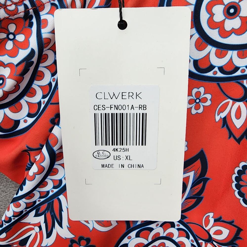 NWT Clwerk One Piece Swimsuit Women’s XL Red Blue Paisley Crossover Bathing Suit - Picture 10 of 12